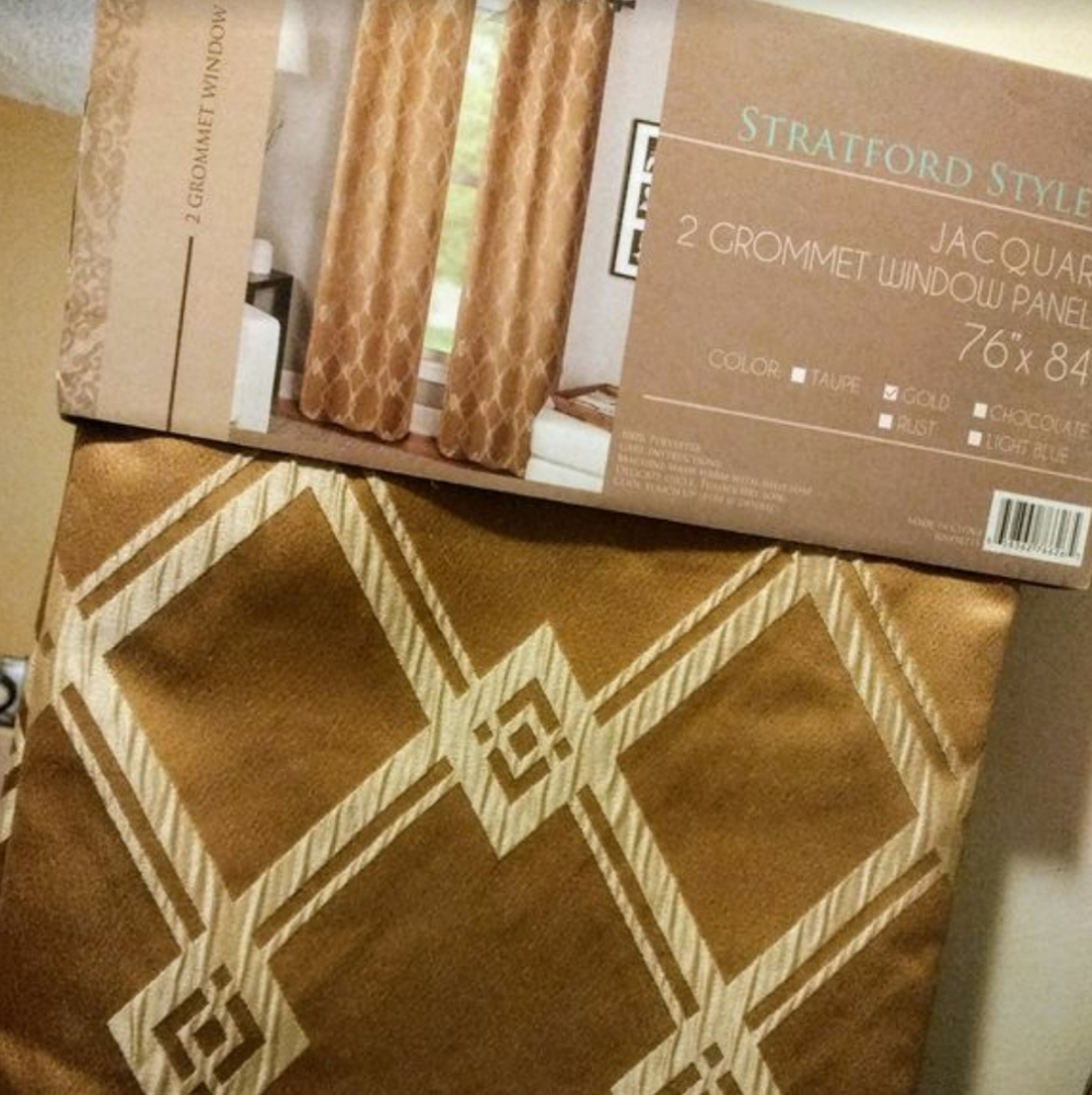 Gold Jacquard Grommet Window Panels